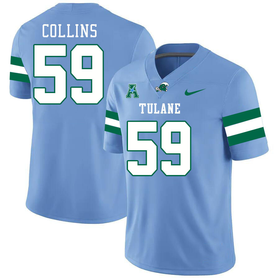 Tulane Green Wave #59 Jack Collins College Football Jerseys Stitched Sale-Blue